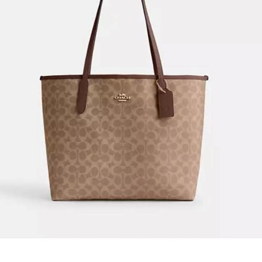 Coach Tan and Brown Signature Tote